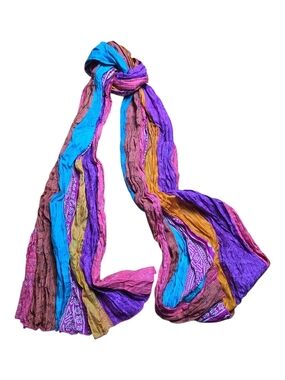 GREEN SEWN | India Recycled Silk Sari Patchwork Crinkle Scarf Wrap | 27" x 75"